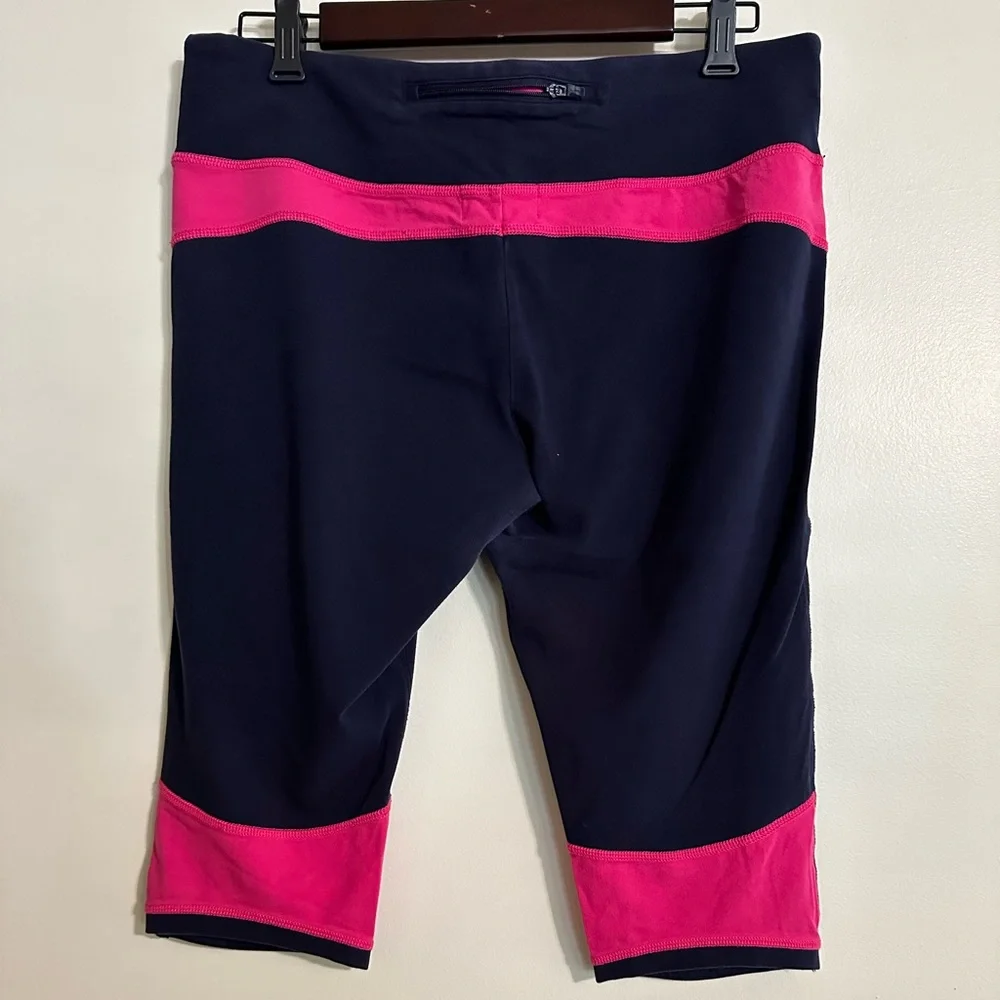 Lauren Ralph Lauren Active Women’s Navy W/ Bright Pink Accents Capri Leggings, L - Picture 2 of 4